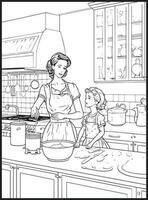 Mother Son Kitchen Coloring page vector