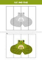 Cut and glue game for kids. Cute cartoon frog. vector