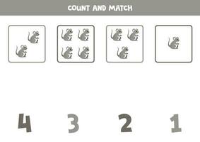 Counting game for kids. Count all mice and match with numbers. Worksheet for children. vector