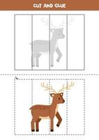 Cut and glue game for kids. Cute cartoon deer. vector