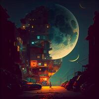 noche ciudad con lleno Luna. ilustración. elementos para diseño., ai generativo imagen foto