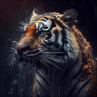 Digital painting of a tiger with a grunge effect and a black background, Image photo