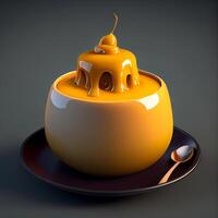 Cup of coffee with cream on dark background. 3d illustration, Image photo