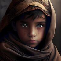 Portrait of a little girl in a shawl. 3d rendering., Image photo