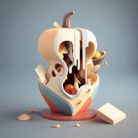 Broken paper box with basketball and pumpkins. 3d illustration, Image photo