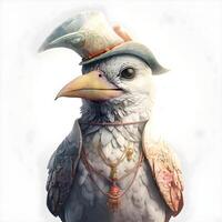 Portrait of a white parrot on a white background. 3D illustration, Image photo