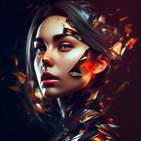 3d illustration of a girl with creative makeup and abstract background., Image photo