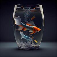 Goldfish in a glass vase on a black background. 3d rendering, Image photo