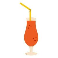 Vector alcohol cocktail in flat design. Summer drink with straw. Beach red cocktail with bubbles.