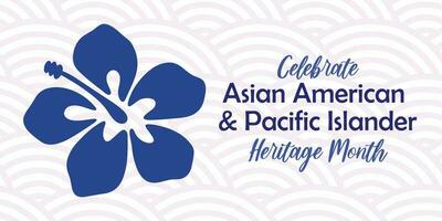 asiático americano, Pacífico isleño patrimonio mes vector bandera con tropical hibisco icono, mano dibujado hawaiano flor silueta. saludo tarjeta, aapi impresión