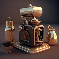 Retro coffee machine and coffee cup. 3d render illustration., Image photo