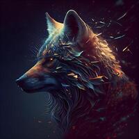 Portrait of a fox with a broken glass effect. 3d rendering, Image photo