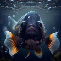 Underwater world. Fish swimming in the ocean. 3d rendering, Image photo