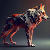 poligonal lobo en un oscuro antecedentes. 3d ilustración., ai generativo imagen foto