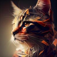 Portrait of a cat with orange eyes. 3D rendering., Image photo