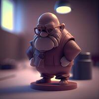 Old man with glasses in the room. 3d render illustration., Image photo