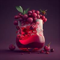 Cherry juice in a glass with cherries. 3d illustration, Image photo