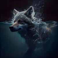 howling wolf in water, digital illustration of wild animal in the water, Image photo