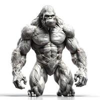 fuerte masculino gorila. muscular hombre aislado en blanco antecedentes. 3d ilustración., ai generativo imagen foto
