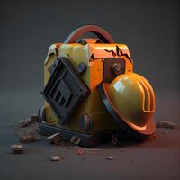 3d render of hard hat and reel of film in the explosion, Image photo