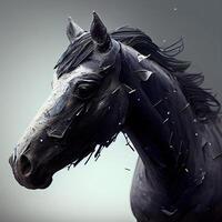 Black horse with a black mane in the background. 3d rendering, Image photo