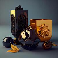 3d illustration of a set of decorative objects for the celebration of Ramadan, Image photo