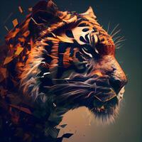 Tiger head in a low poly style. Abstract tiger portrait with space for text., Image photo