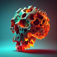 Abstract 3d rendering of a human skull on a blue background., Image photo