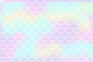 Holographic rainbow background with mermaid scales. A pattern with a tail on a gradient. Marine underwater pattern. Vector