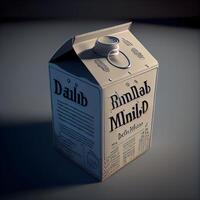 3D rendering of a milk box on a dark background with text, Image photo