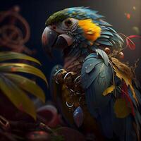 3d rendering of a macaw parrot in a fantasy setting, Image photo