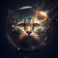 Fantasy portrait of a cat in a circle with a cosmic background., Image photo