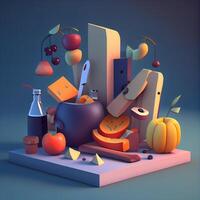 3d illustration of still life with fruits and vegetables in modern style, Image photo