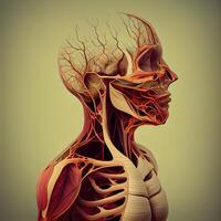 humano cuerpo anatomía con circulatorio sistema. 3d prestar. médico fondo., ai generativo imagen foto
