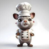 3D rendering of a cute cartoon mouse as a chef or cook, Image photo