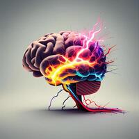 humano cerebro con rayo, 3d prestar, 3d ilustración, ai generativo imagen foto