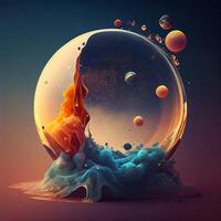 abstract scene with planet and watercolor splash, 3d illustration, Image photo