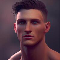 retrato de un hermoso joven hombre con azul ojos. 3d representación, ai generativo imagen foto