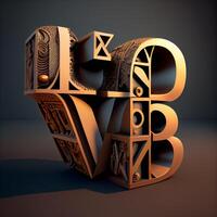 3D rendering of the letter B in the form of cubes with patterns, Image photo