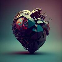 3d render, abstract polygonal heart isolated on dark background, Image photo