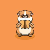 Cute guinea pig reading cartoon illustration vector