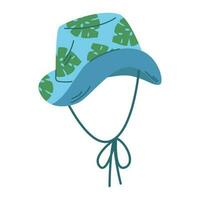 aislado azul Panamá con verde hojas monstera y corbatas en blanco antecedentes en plano estilo. verano recreación vector