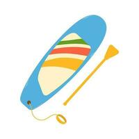 Isolated colorful sup board with paddle on white background in flat style. Summer recreation and sport vector