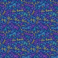 Trendy bright squiggles seamless pattern. Fun line doodle shapes with slang of 90s and curly confetti. Simple childish print. For textile, backdrop, packaging vector