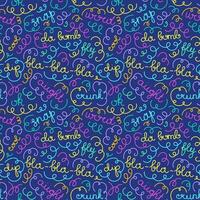 Trendy bright squiggles seamless pattern. Fun line doodle shapes with slang of 90s and curly confetti. Simple childish print. For textile, backdrop, packaging vector