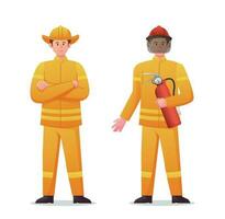 Firefighter character in uniform vector illustration