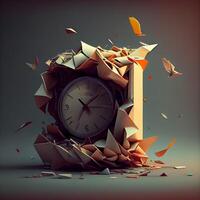 Alarm clock and broken paper. Time concept. 3D Rendering, Image photo