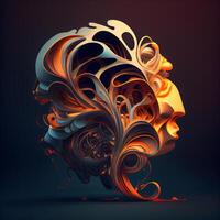 Abstract human head made of fractal shapes on dark background. illustration., Image photo