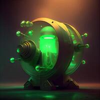 Futuristic glowing green light bulb on a dark background. 3d rendering, Image photo