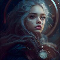 Portrait of a beautiful steampunk woman. Fantasy, science fiction., Image photo